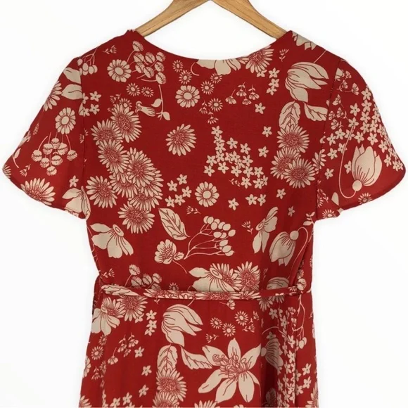NWT Urban Outfitters Daphne Red / Orange Floral Midi Ruffle Wrap Dress Medium M - Picture 7 of 12